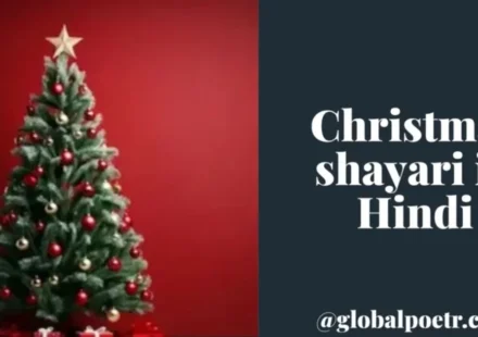 Decorated Christmas tree with red ornaments and star on red background for Christmas shayari in Hindi