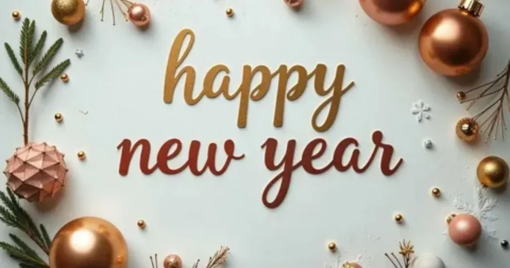 Happy New Year wishes with festive decorations