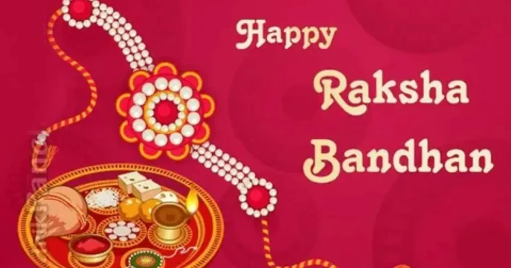 Happy Raksha Bandhan with decorative rakhi and traditional celebration thali