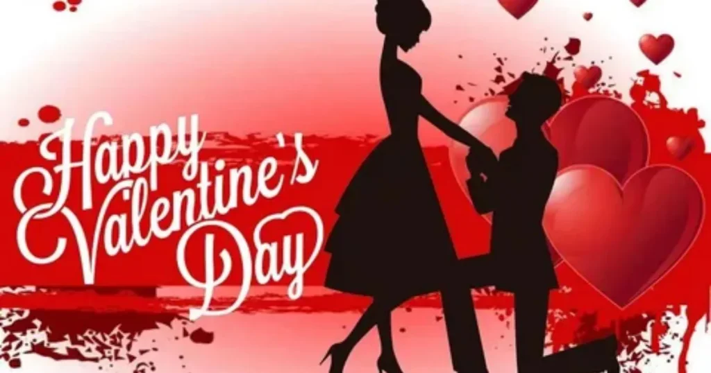 Happy Valentine’s Day romantic couple with hearts and love theme