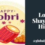 Happy Lohri festival greeting with bonfire, dhol aur til laddu — Lohri Shayari in Hindi