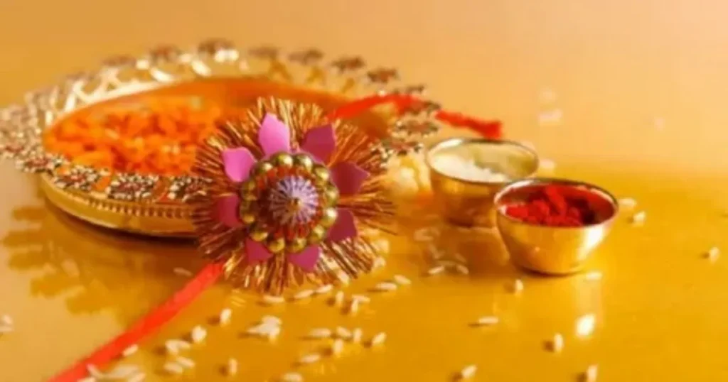 Raksha Bandhan celebration with traditional rakhi, sweets and festive decorations