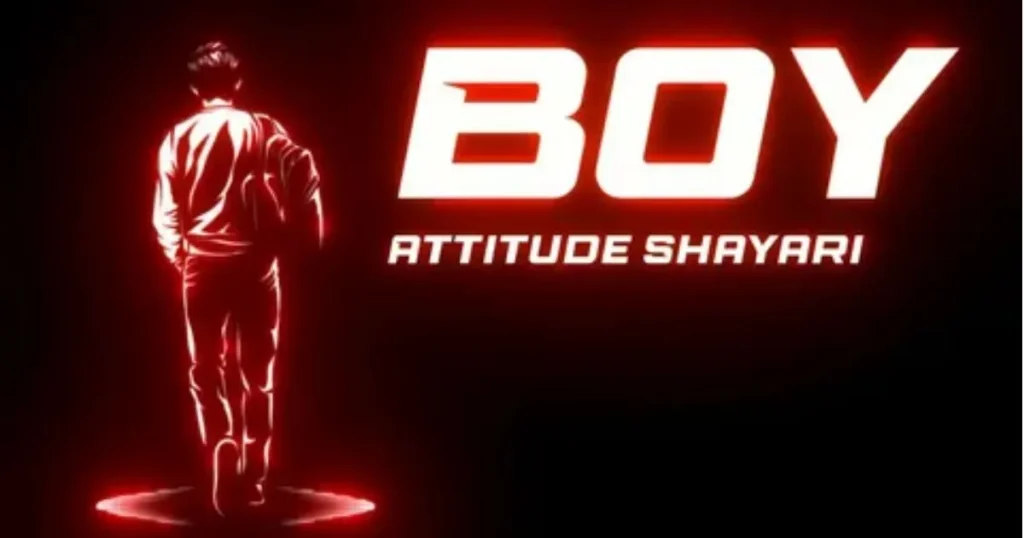 Boy Attitude Shayari thumbnail with red neon silhouette of walking boy