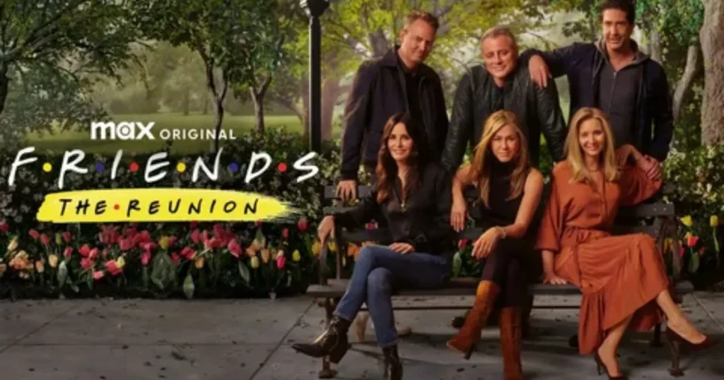 Friends The Reunion Max Original cast sitting together in a park