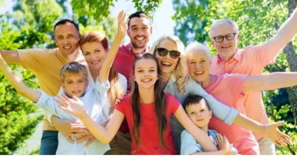 Happy family together outdoors for Family Shayari in Hindi