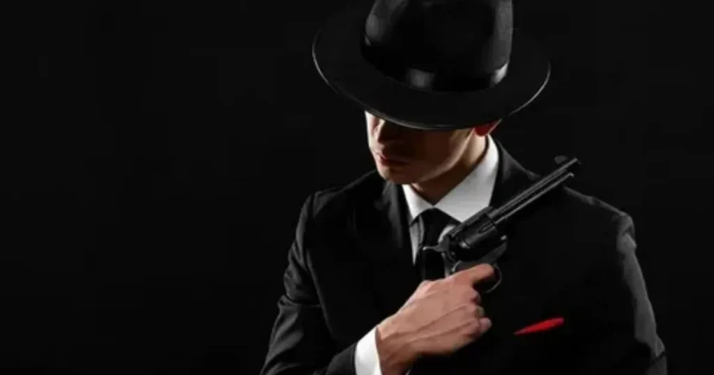 Gangster Shayari attitude image with stylish gangster in black suit